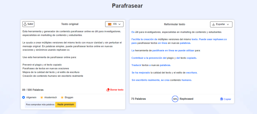 app parafrasear